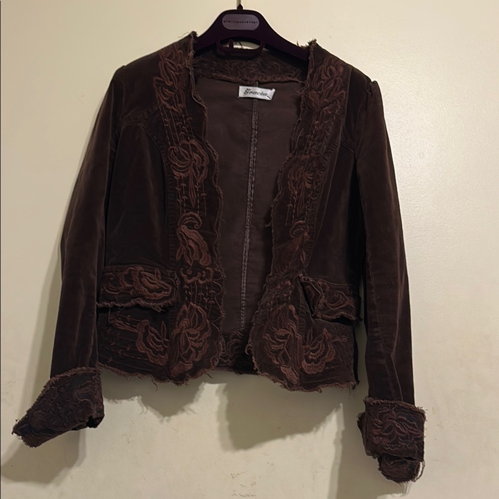 Brown Embroidered Women's Jacket